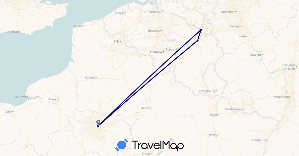 TravelMap itinerary: driving in Belgium, France, Netherlands (Europe)